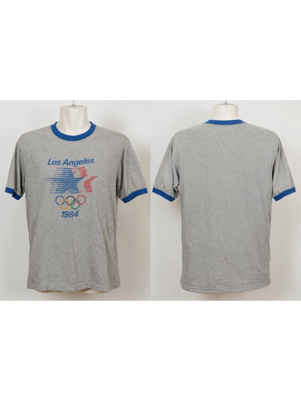Vintage 1984 Los Angeles Olympics Levi’s Ringer T-Shirt USA Gray Blue Large L